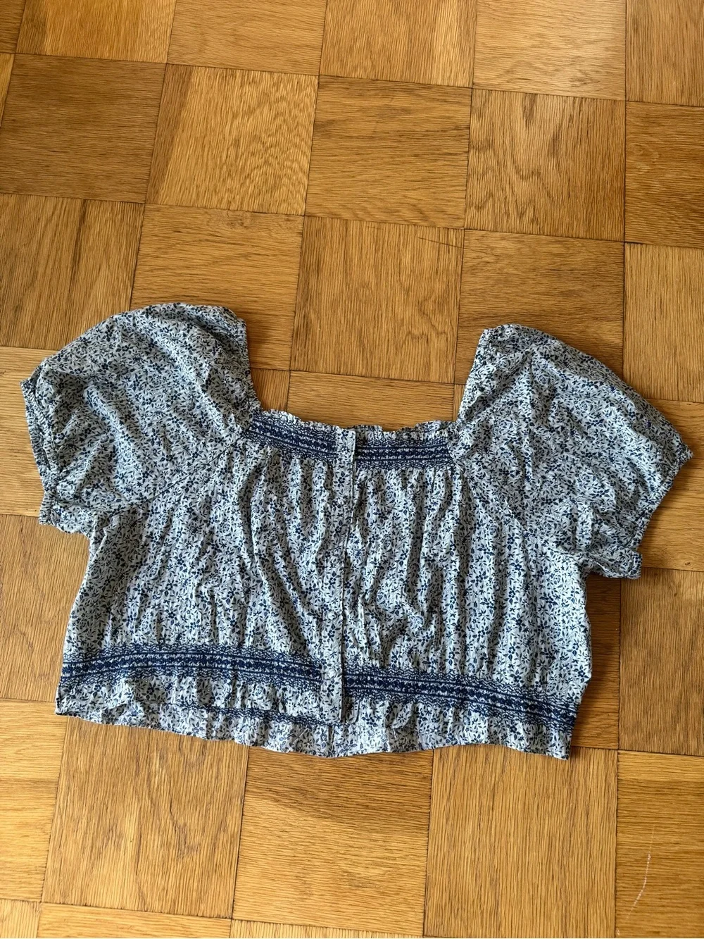 NWT Madewell 4x Jeanette Top Floral Blue Crop Blouse Boho Button Back